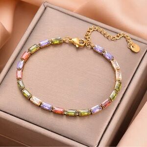 Multicolor Zirconia Tennis Bracelet 7”+3” extension
